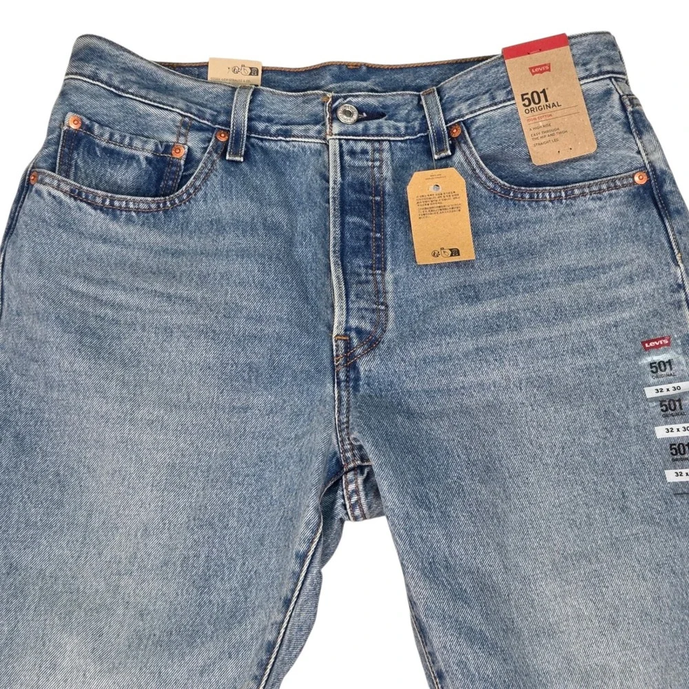 New Levi's 501 Original Jeans‎ Mens 32x30 Blue Distressed Straight Leg